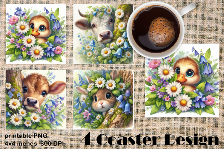 Funny farm animal Coaster Sublimation |flower