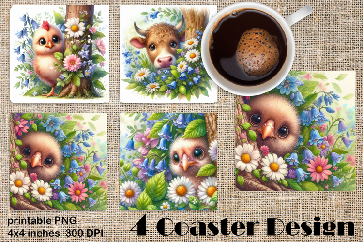 Funny farm animal Coaster Sublimation |flower