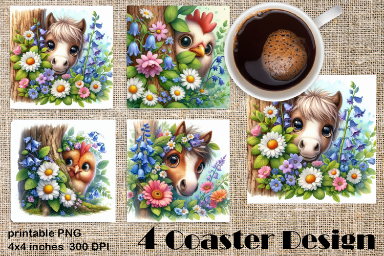 Funny farm animal Coaster Sublimation |flower