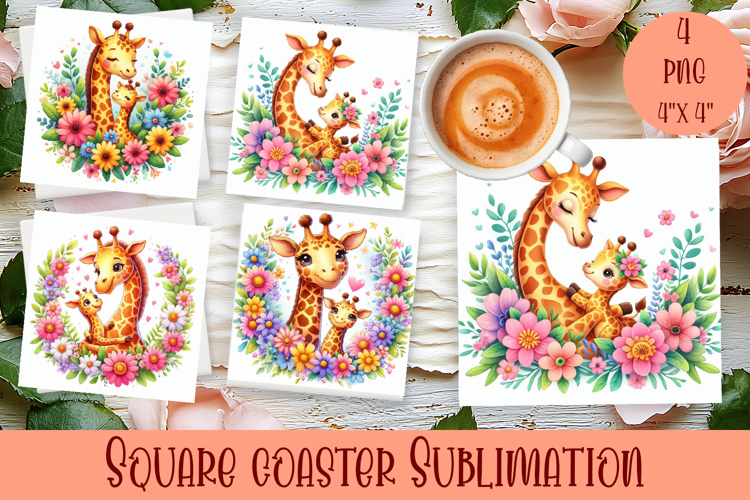 Square Coaster sublimation | cute animal Mom and baby