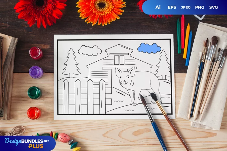 Pig in The Farm Coloring Page
