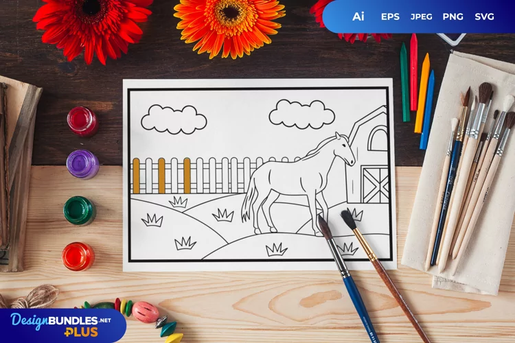 Horse in The Farm Coloring Page