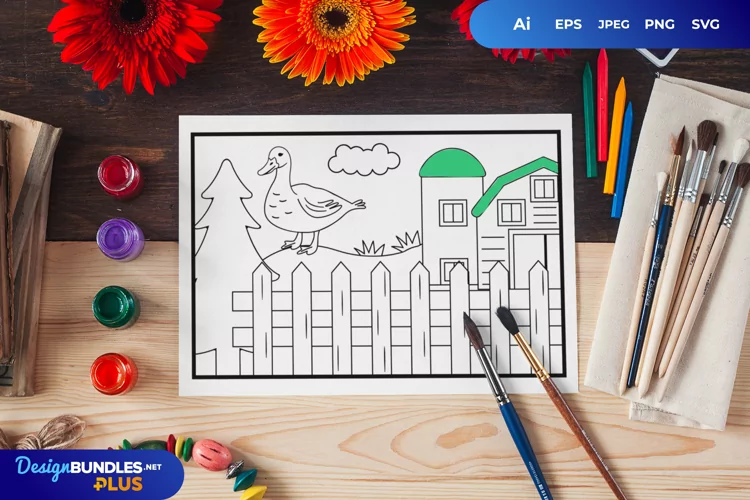 Duck in The Farm Coloring Page