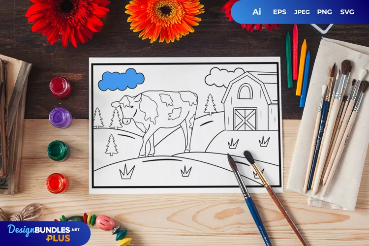 Cow in The Farm Coloring Page
