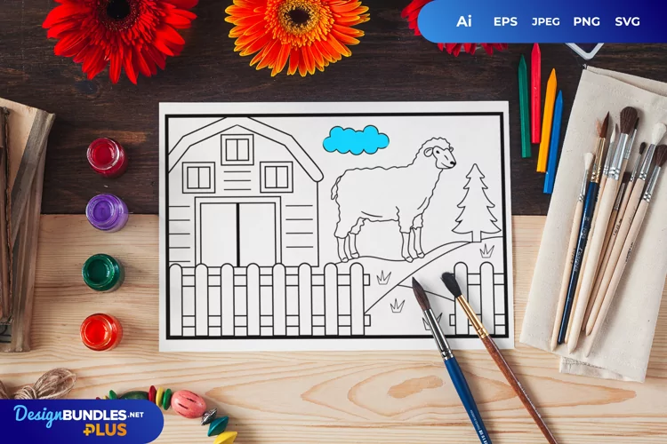 Sheep in The Farm Coloring Page
