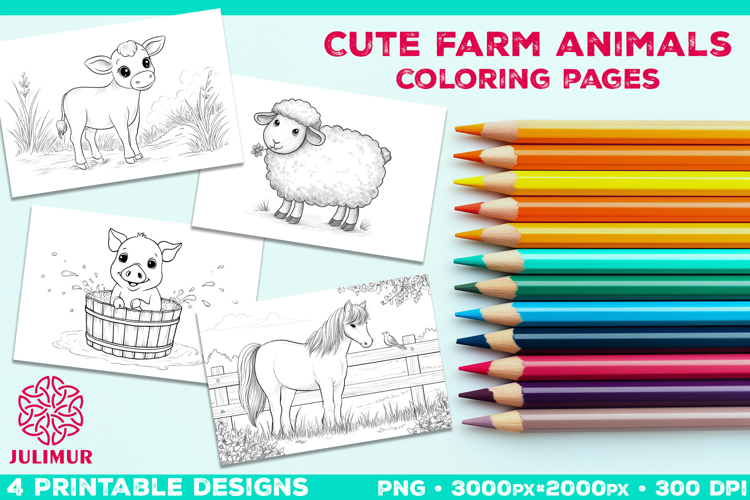 Adorable Farm Animal Coloring Page. Printable Farm Animals