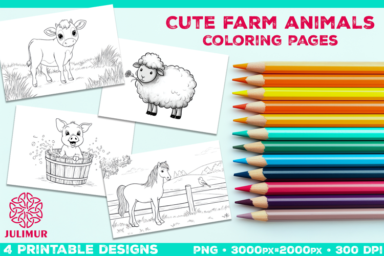 Adorable Farm Animal Coloring Page. Printable Farm Animals