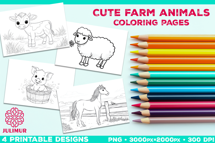 Adorable Farm Animal Coloring Page. Printable Farm Animals
