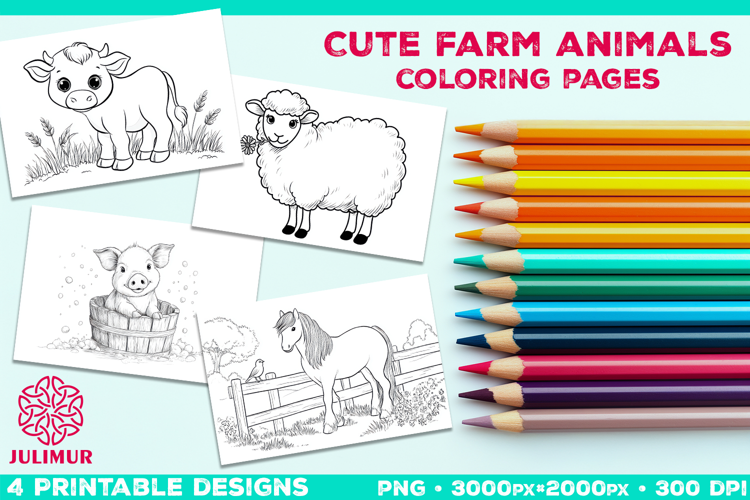 Adorable Farm Animal Coloring Page. Printable Farm Animals