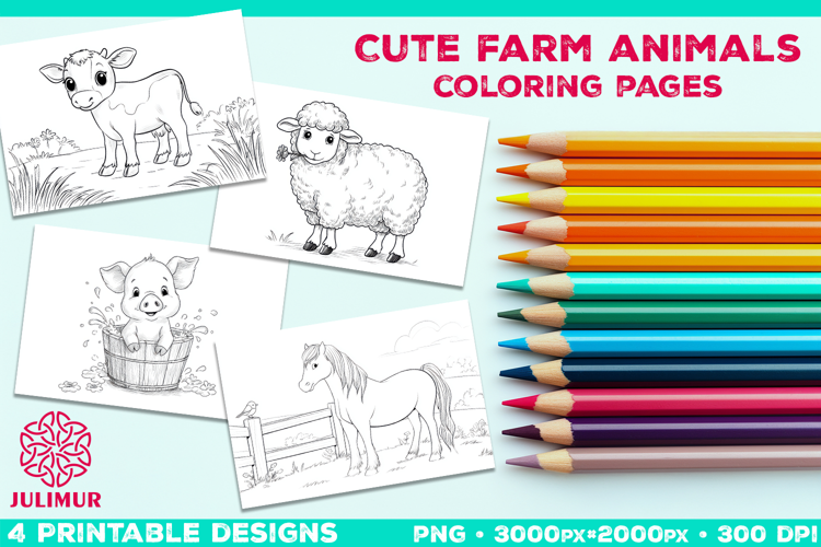 Adorable Farm Animal Coloring Page. Printable Farm Animals