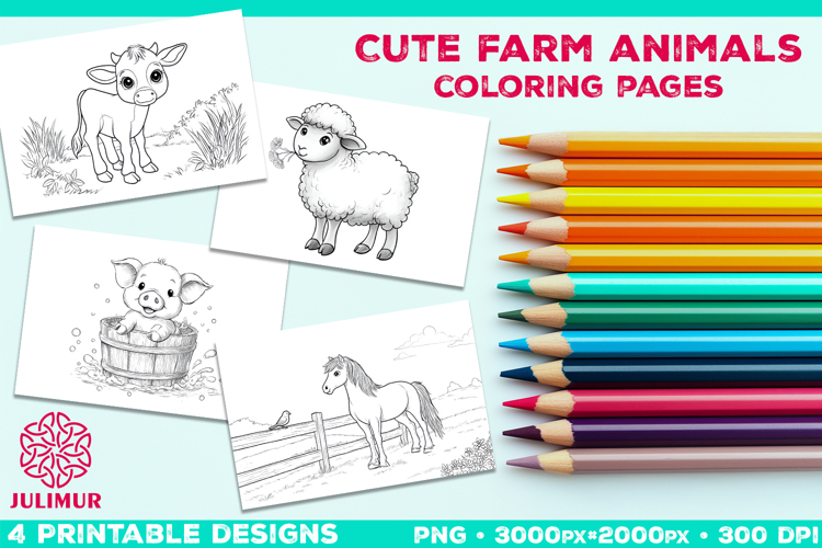 Adorable Farm Animal Coloring Page. Printable Farm Animals example image 1