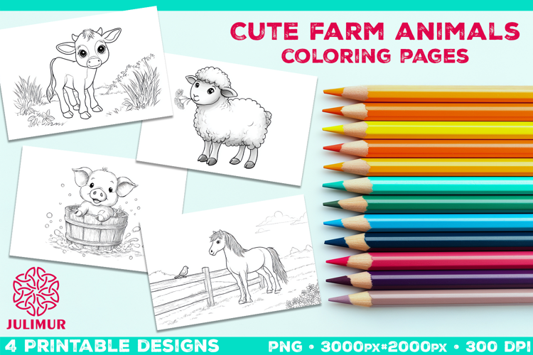 Adorable Farm Animal Coloring Page. Printable Farm Animals