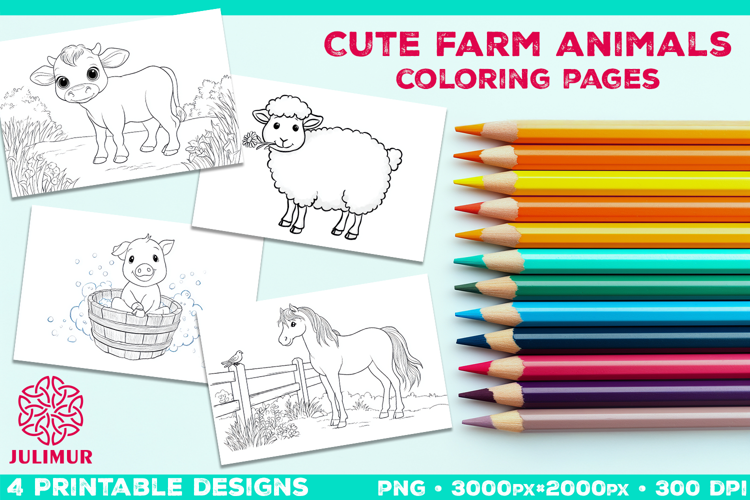 Adorable Farm Animal Coloring Page. Printable Farm Animals