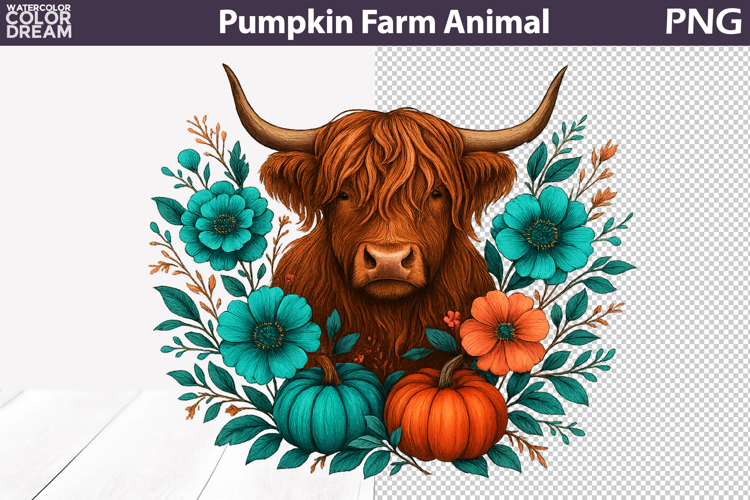 Highland Cow Pumpkin Clipart | Farm Animal Sublimation