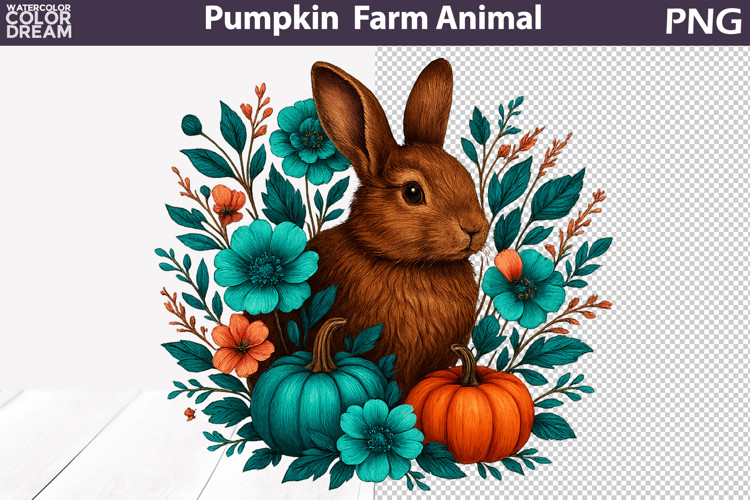 Brown Bunny Pumpkin Clipart | Farm Hare Sublimation