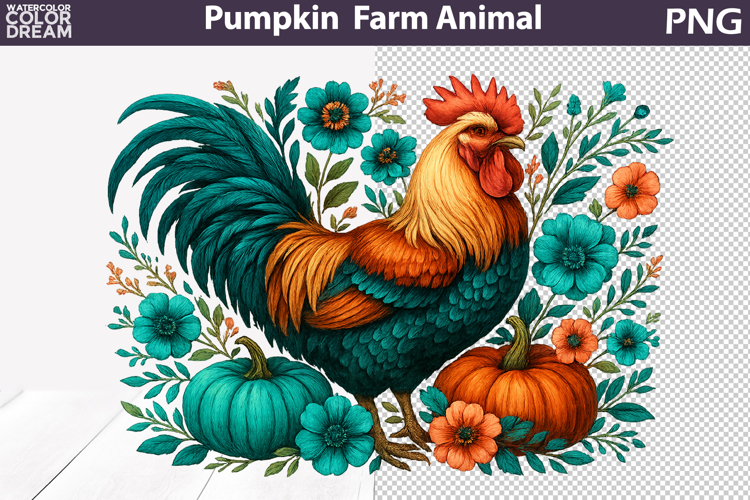Rooster Pumpkin Clipart | Farm Animal Sublimation