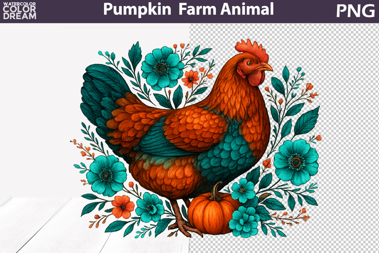 Chicken Pumpkin Clipart | Farm Animal Sublimation