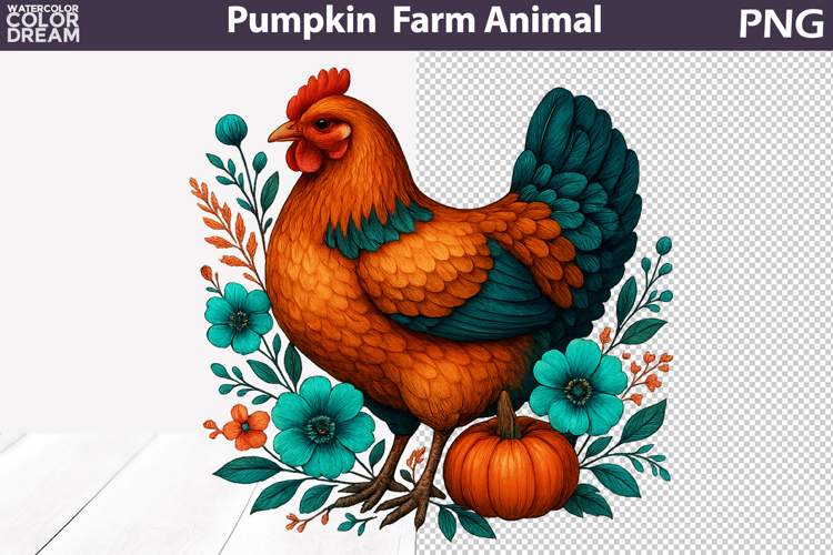Chicken Pumpkin Clipart | Farm Animal Sublimation