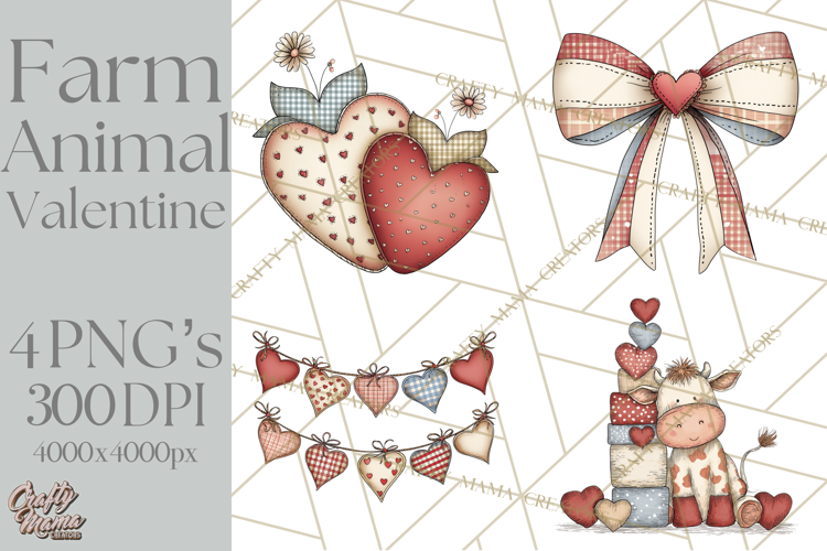 Valentine Farm Animal Clipart Pastel Country Watercolor PNG