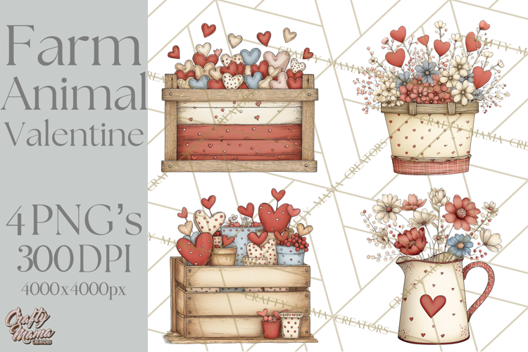 Valentine Farm Animal Clipart Pastel Country Watercolor PNG