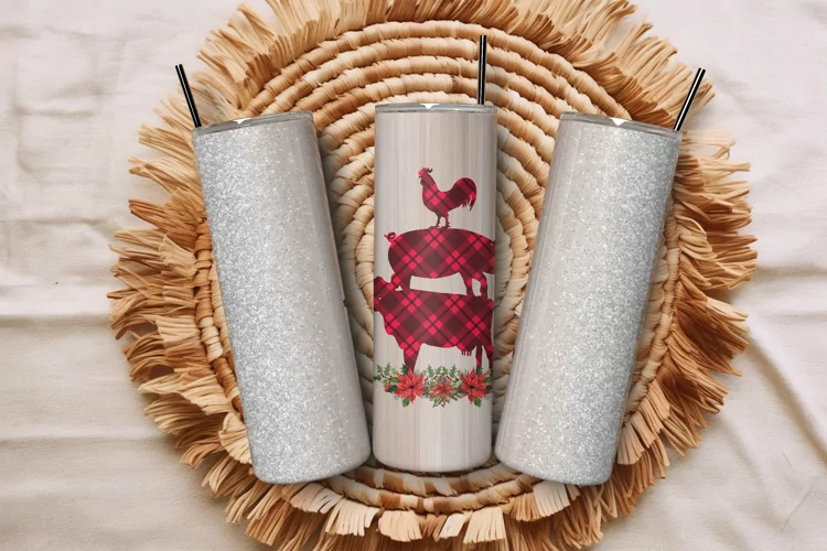 20oz Christmas Farm Animal Tumbler Wood Wall Winter Wrap