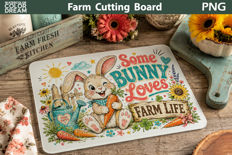 Cute Bunny Cutting Board | Rustic Farm Sublimation
