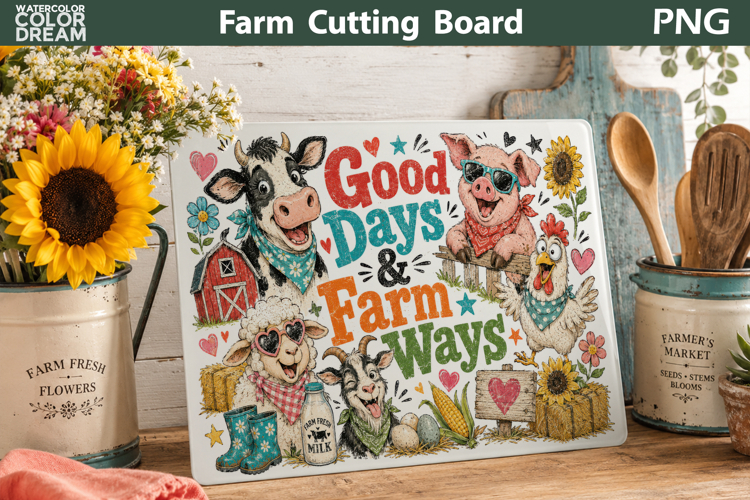Farm Animals Cutting Board | Funny Animals Illustration