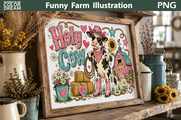 Western Cow Cutting Board | Farm Animals Illustration