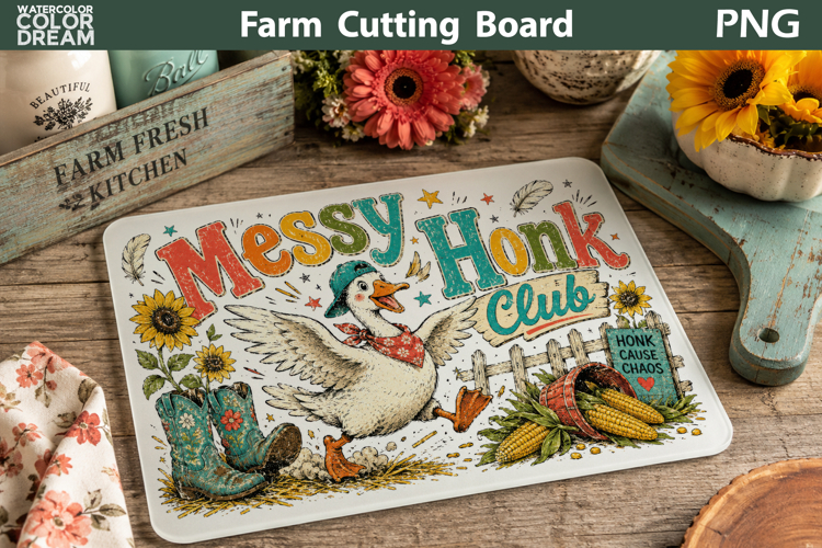 Messy Honk Goose Art | Farm Cutting Board Sublimation