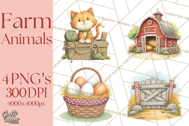 Farm Animals Clipart PNG, Cow Pig Sheep Horse Chicken Goat