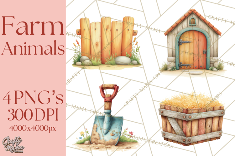 Farm Animals Clipart PNG, Cow Pig Sheep Horse Chicken Goat