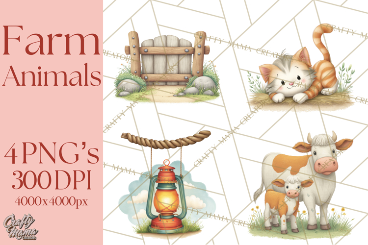 Farm Animals Clipart PNG, Cow Pig Sheep Horse Chicken Goat