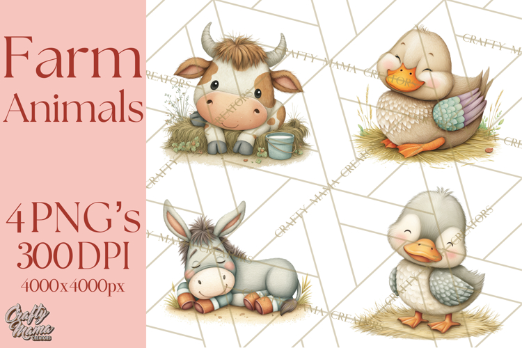 Farm Animals Clipart PNG, Cow Pig Sheep Horse Chicken Goat