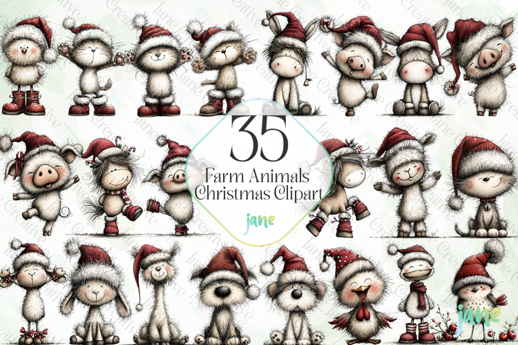 Farm Animals Christmas Clipart