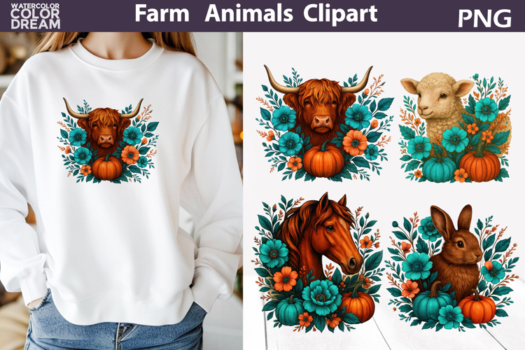 Highland Cow Horse Clipart | Farm Animals Sublimation