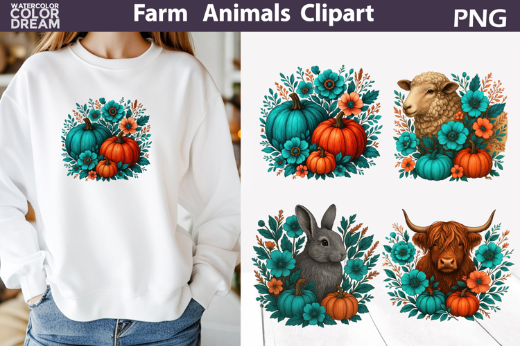Highland Cow Sheep Rabbit Clipart | Farm Animals Sublimation