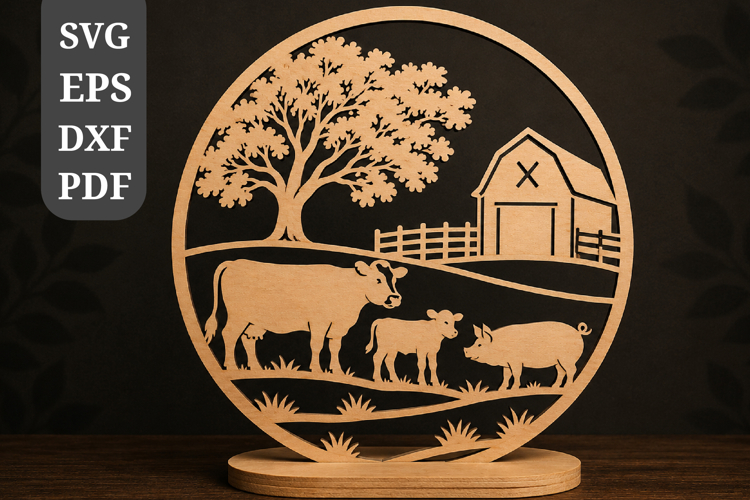 Farm Animals Round Sign SVG
