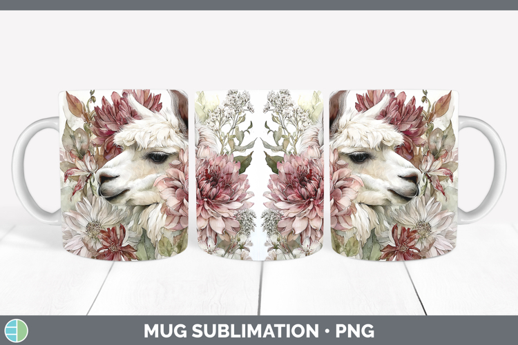 Alpaca Farm Autumn Floral Mug Wrap Sublimation Design