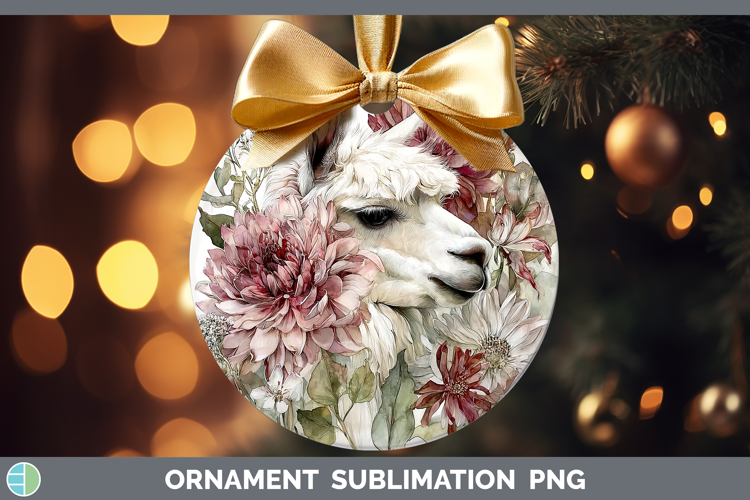 Alpaca Farm Autumn Floral Ornament Sublimation Design