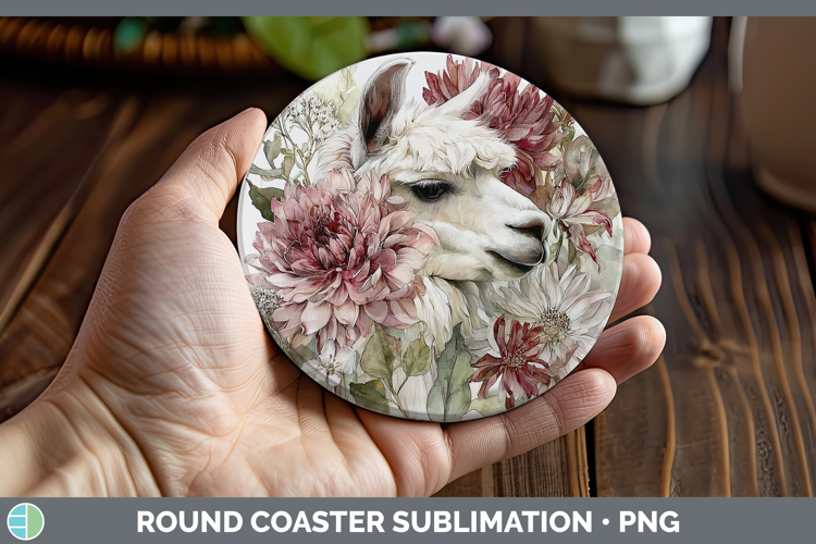 Alpaca Farm Autumn Floral Round Coaster Sublimation Design