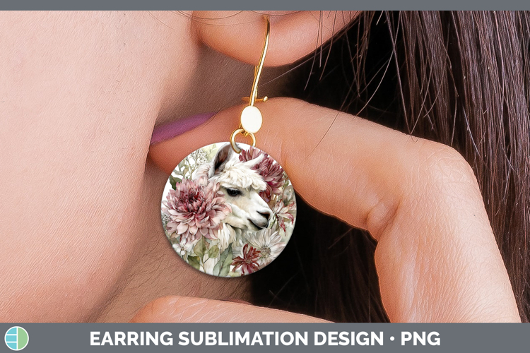 Alpaca Farm Autumn Floral Round Earrings Sublimation Design