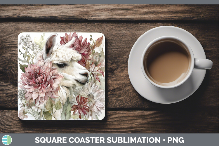 Alpaca Farm Autumn Floral Square Coaster Sublimation Design