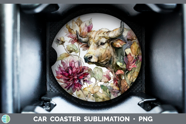 Bull Farm Autumn Floral Car Coaster Sublimation Design