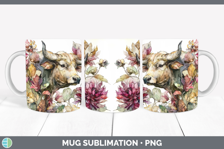 Bull Farm Autumn Floral Mug Wrap Sublimation Design