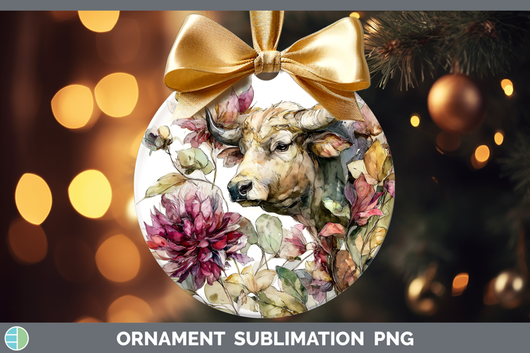 Bull Farm Autumn Floral Ornament Sublimation Design