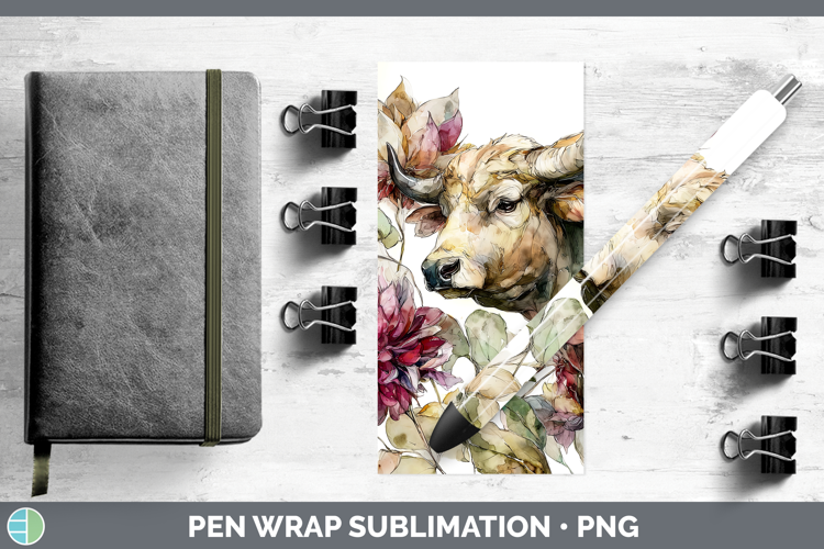 Bull Farm Autumn Floral Pen Wrap Sublimation Design