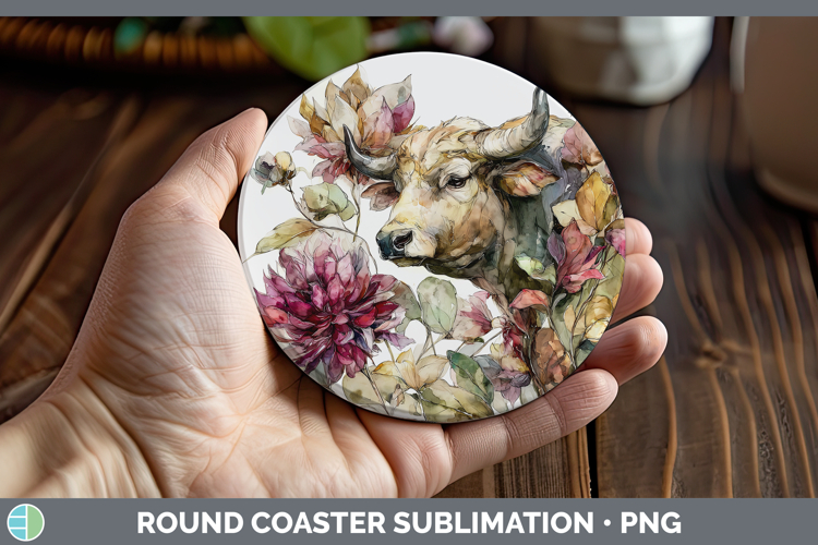 Bull Farm Autumn Floral Round Coaster Sublimation Design