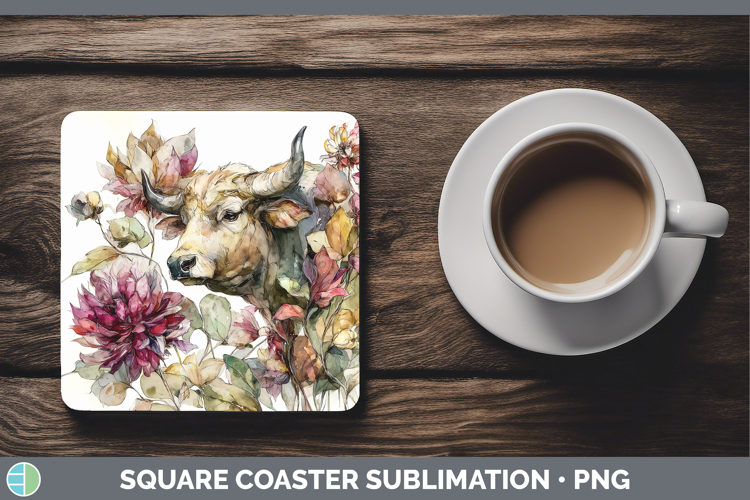 Bull Farm Autumn Floral Square Coaster Sublimation Design