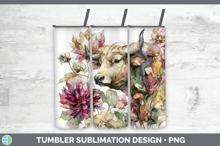 Bull Farm Autumn Floral Tumbler Sublimation Design