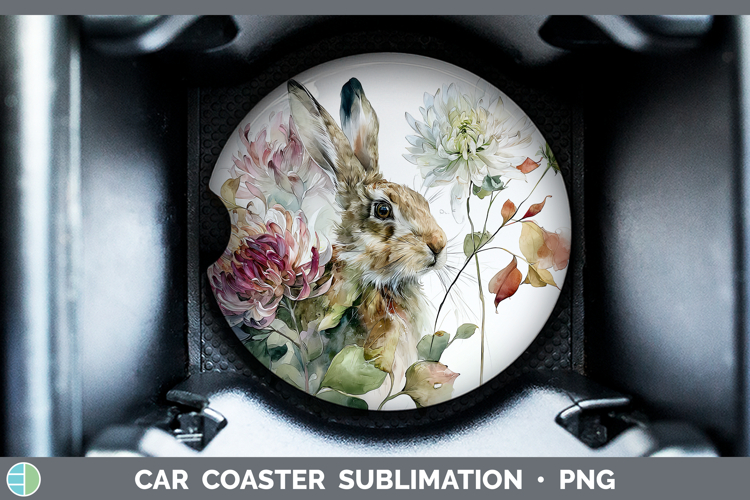 Bunny Farm Autumn Floral Car Coaster Sublimation Design